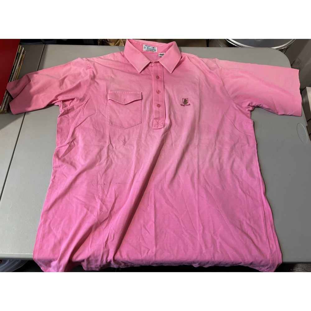 Vtg Pickering XL Pink Wolf‎ Creek Emblem Polo Shirt